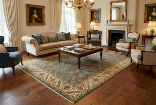 Slate Blue & Ochre Gold Persian Lattice Sultanabad Hand-Knotted Wool Area Rug