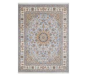 Plush Silky Persian Indo Nain Blue Wool Rug