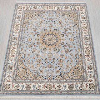 Plush Silky Persian Indo Nain Blue Wool Rug