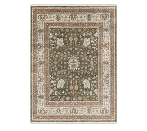 Helen Olive Green 8x10 Hand Knotted Woolen Rug