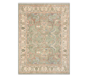 8x10 Green Cream Wool Modern Oushak Handmade Soft Look Rug