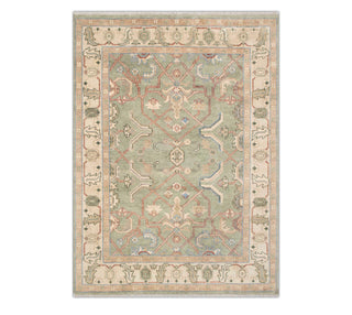 8x10 Green Cream Wool Modern Oushak Handmade Soft Look Rug