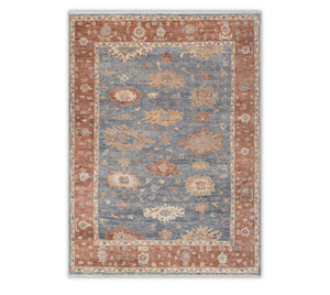 Terraqua 9x12 Blue Rust Turkish Oushak Hand Knotted Soft Wool Rug