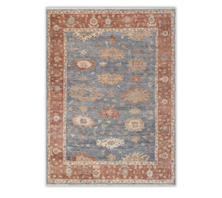Terraqua 9x12 Blue Rust Turkish Oushak Hand Knotted Soft Wool Rug