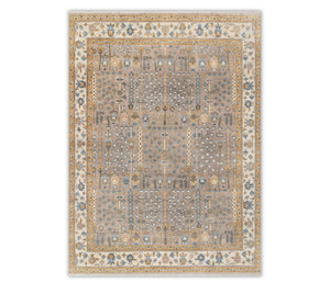 Muted Taupe &amp; Ivory Garden Cypress Hand-Knotted Wool Area Rug