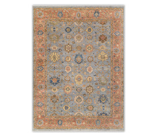 Slate Blue &amp; Terracotta Oushak Floral Lattice Hand-Knotted Wool Area Rug