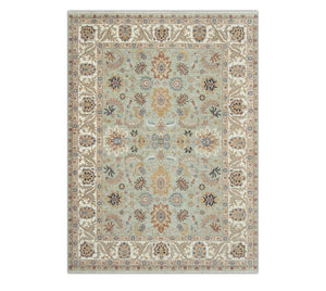 9x12 Soft Green  Floral Palmette Hand-Knotted Wool Area Rug