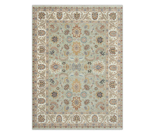9x12 Soft Green  Floral Palmette Hand-Knotted Wool Area Rug