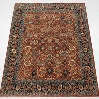Crimson Rust & Midnight Navy Persian Floral Kashan Hand-Knotted Wool Area Rug