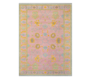 Blush 9x12 Pink Floral Turkish Oushak Hand Knotted Rug