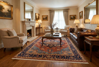 Terracotta Rust & Midnight Navy Heriz Medallion Hand-Knotted Wool Area Rug