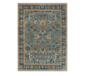 Azura 8x10 Teal Blue Persian Tabriz Wool Rug