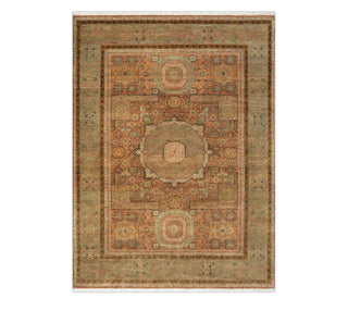 Earthy Rust & Sage Geometric Hand-Knotted Wool Area Rug