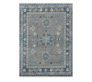 Slate & Steel Blue Caucasian Geometric Tribal Hand-Knotted Wool Area Rug