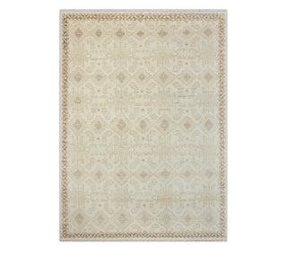 Cream & Taupe Geometric Kazak Tone-on-Tone Hand-Knotted Wool Area Rug