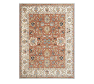 Terracotta Rust & Ivory Persian Floral Palmette Hand-Knotted Wool Area Rug