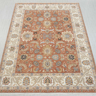 Terracotta Rust & Ivory Persian Floral Palmette Hand-Knotted Wool Area Rug