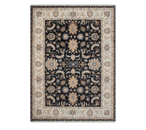 Black & Ivory Floral All Over Persian Floral Palmette Inspired Rug