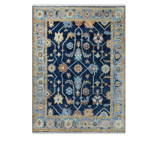 8x10 Navy Gold Floral Oushak Hand Knotted Wool Rug