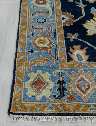 8x10 Navy Gold Floral Oushak Hand Knotted Wool Rug