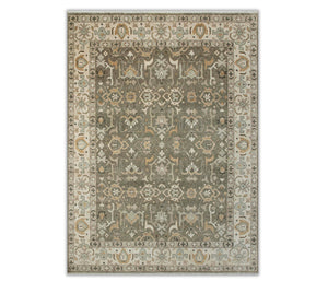 Olive Sage & Ivory Oushak Hand-Knotted Wool Area Rug