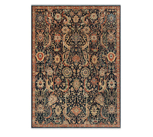 Midnight Navy & Terracotta Persian Pictorial Hand-Knotted Wool Area Rug