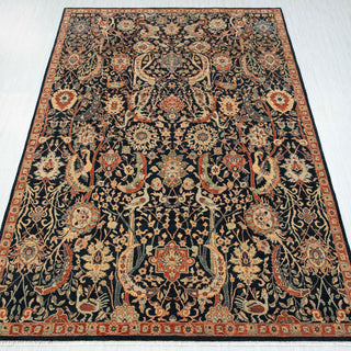 Midnight Navy & Terracotta Persian Pictorial Hand-Knotted Wool Area Rug