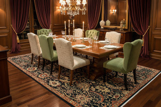 Midnight Navy & Terracotta Persian Pictorial Hand-Knotted Wool Area Rug
