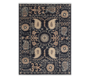 Paisley 9x12 Black Turkish Oriental Floral Wool Rug