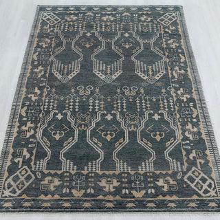 Slate 9x12 Blue Tribal Geometric Hand Knotted Wool Rug