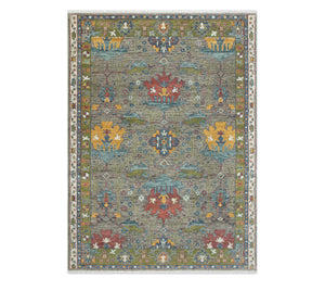 Botanical 8x10 Gray Turkish Blossom Oushak Wool Rug
