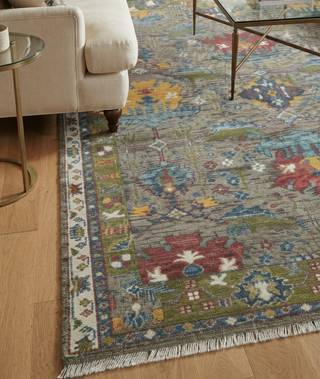 Botanical 8x10 Gray Turkish Blossom Oushak Wool Rug