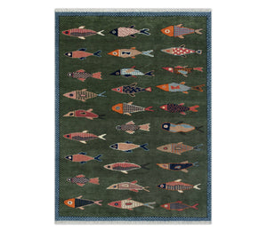 Whimsical - Fish Motifs Soft Wool Area Rug