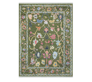 Aurelius- 9x12 Green Floral Oushak Hand Knotted Wool Rug