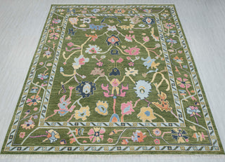 Aurelius- 9x12 Green Floral Oushak Hand Knotted Wool Rug
