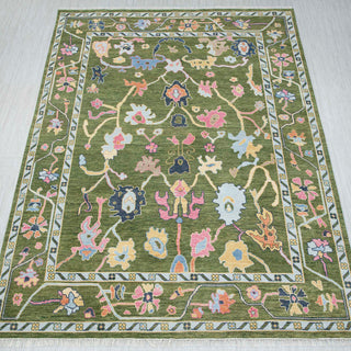 Aurelius- 9x12 Green Floral Oushak Hand Knotted Wool Rug