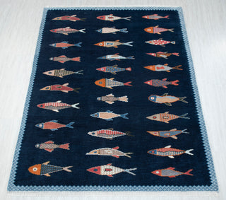 Marina Hand Knotted Fish Pattern Motifs Soft Wool Rug