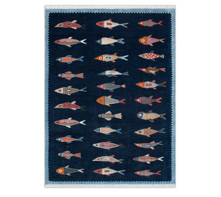 Marina Hand Knotted Fish Pattern Motifs Soft Wool Rug