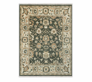 10x14 Green Cream Modern Oushak Large Area Wool Rug