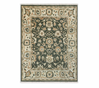 10x14 Green Cream Modern Oushak Large Area Wool Rug