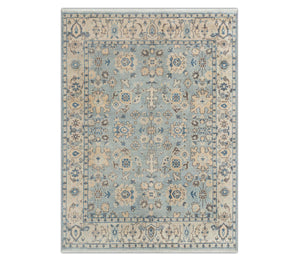 Sylvan 8x10 Soft Blue Floral  Oushak Hand Knotted Wool Rug