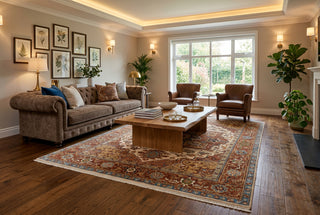 Terracotta Rust & Ivory Heriz Medallion Hand-Knotted Wool Area Rug