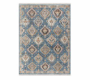 Lily Wick 8x10 Blue tribal Turkish Design Oushak Wool Area Rug