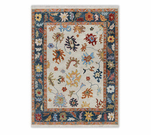 George 8x10 Ivory Soft Shiny Look Floral Style Oushak Rug