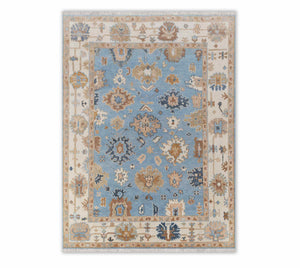 Manik 9x12 Blue Turkish Oushak Handmade Woolen Carpet Rug