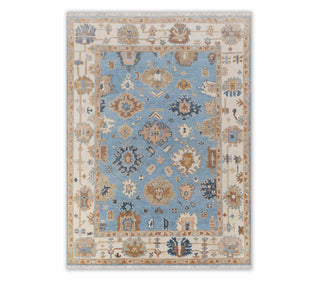 Manik 9x12 Blue Turkish Oushak Handmade Woolen Carpet Rug