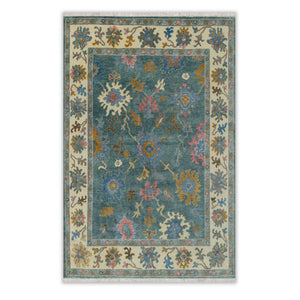 Adam 9x12 Teal Oushak Floral Hand-Knotted Wool Rug