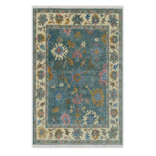 Adam 9x12 Teal Oushak Floral Hand-Knotted Wool Rug