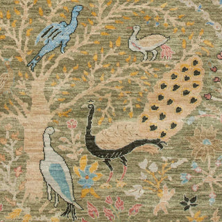 Green Birds Peacock Gardens Tree Wool Rug