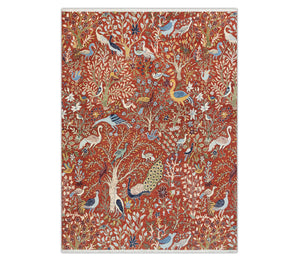 Rust Birds Peacock Gardens Inspired Wool Rug